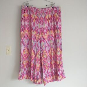 Lane Bryant OnTheGo Wide Leg PullOn HighRise Crop Pants 20 Pink Abstract Pallazo